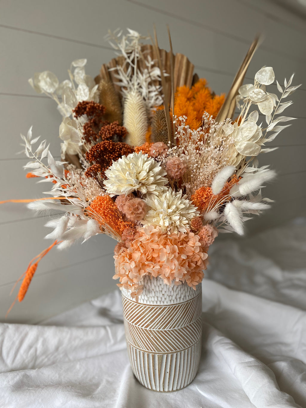 Large Floral Arrangement Orange - Boho Raw Vase