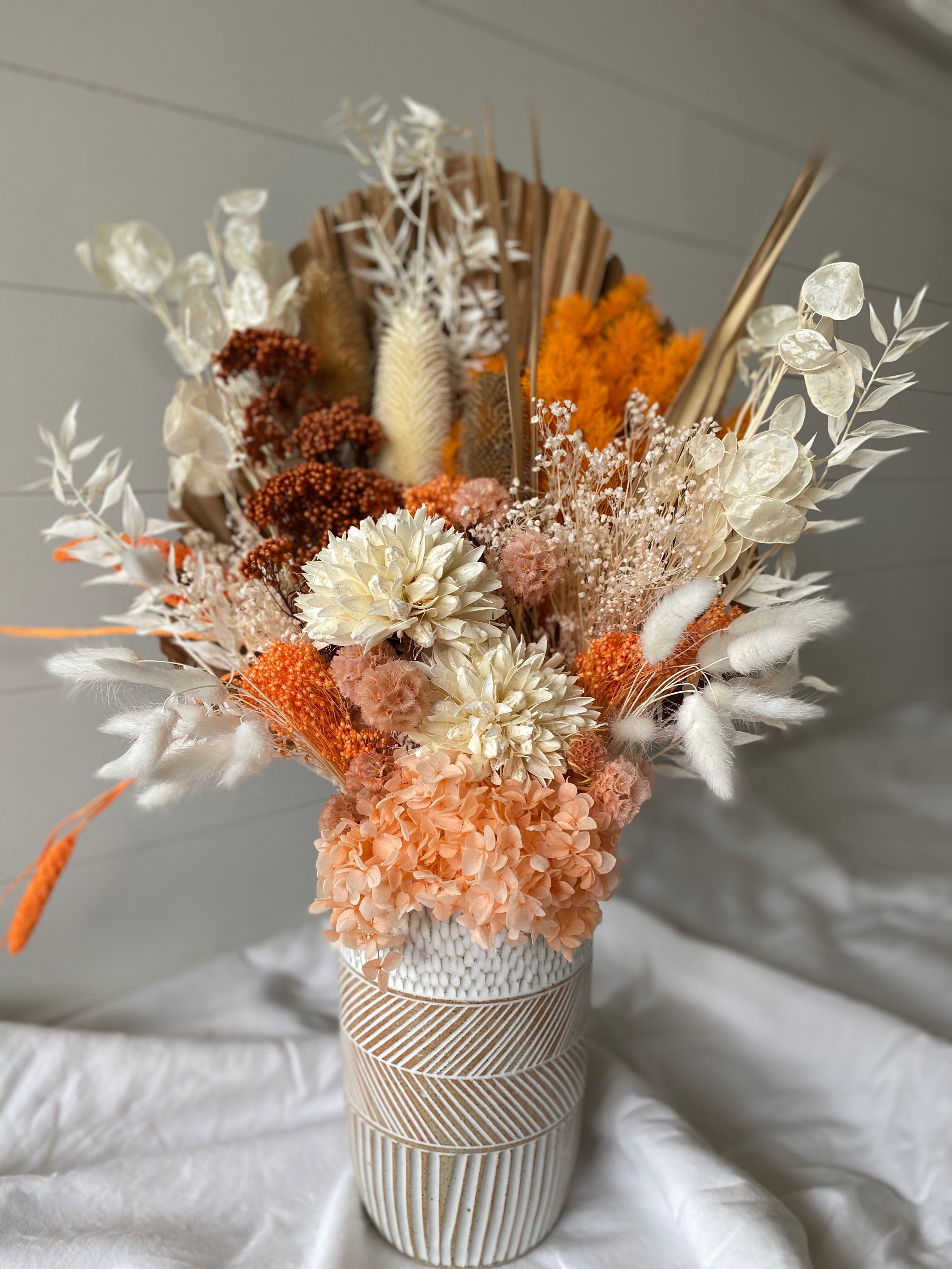 Large Floral Arrangement Orange - Boho Raw Vase